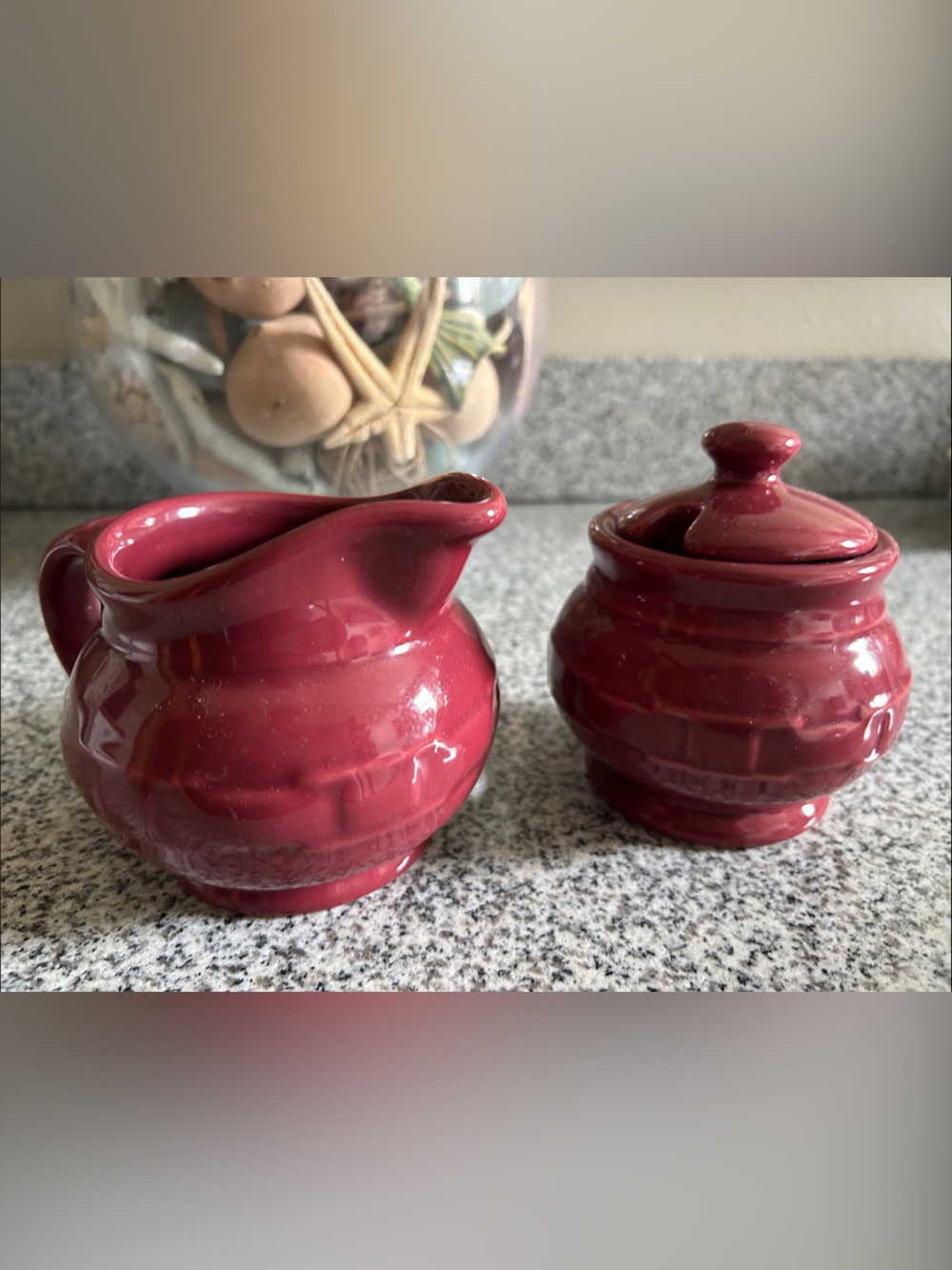 Longaberger Glossy Red Ceramic Creamer and Sugar Jar Set